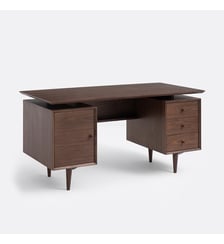 Bureau vintage double caisson noyer plaqué La Redoute Interieurs