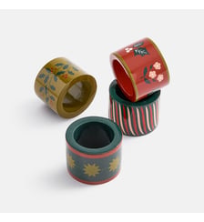 Lot de 4 ronds de serviette, en bois de manguier, imprimé festif La Redoute Interieurs