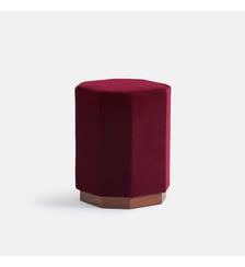 Pouf en velours, base en plaqué noyer, diamètre 32,5 cm La Redoute Interieurs