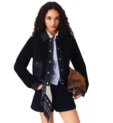 Blouson bouclette et détails denim Maje