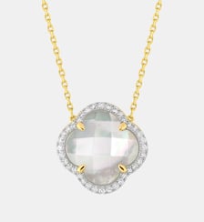 Collier, nacre blanche grand modèle, diamants, or jaune Morganne Bello