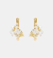 Boucles d'oreilles dormeuses pierre ronde facettée et Fleur de Lys blanche Les Néréides