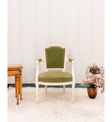 Fauteuil en bois et velours vert Ernest N°1060- Produit chiné Debongout