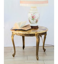 Table basse en laiton et marbre Léonie N°506- Produit chiné Debongout