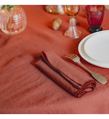 Lot de 2 serviettes de table en lin lavé, AU FIL DU LIN Blanc Cerise