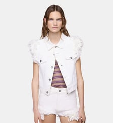 Veste en denim ajustée avec franges Rabanne