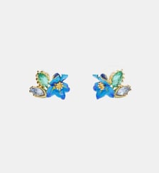 Boucles d'oreilles tiges Iris de Sibérie et cristaux facettés Les Néréides