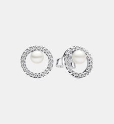 Clous d'Oreilles Perle de Culture d'Eau Douce Traitée & Halo Pavé Pandora