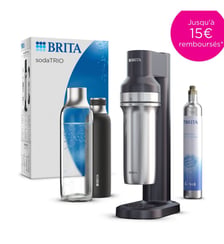 Machine à soda sodaTRIO noire + 1 cylindre CO+ 1 bouteille verre 1L + 1 bouteille isotherme 0.65L Brita