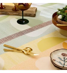 Set pur coton enduit 205 g/m² motif jacquard orange vert Mille galets terre cuite Garnier Thiebaut