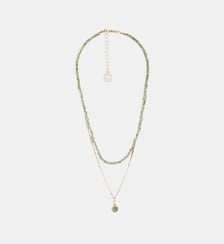 Collier 2 rangs chaîne et pierres avec pendentif Balaboosté