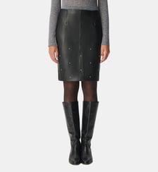 Jupe cuir décor clous forme crayon Ikks