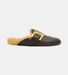 Mules plates en cuir et effet fourrure Balmain