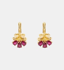Boucles d'oreilles dormeuses dorées cosmos et pierres rouges Les Néréides