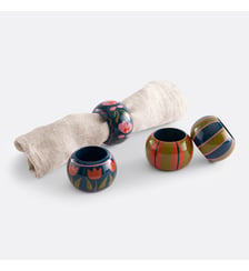 Lot de 4 ronds de serviette en manguier peint à la main, motifs folk La Redoute Interieurs
