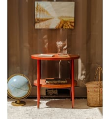Table d'appoint en bois rouge Francine N°1078- Produit chiné Debongout