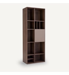 Bibliothèque plaqué noyer porte cuir AM.PM