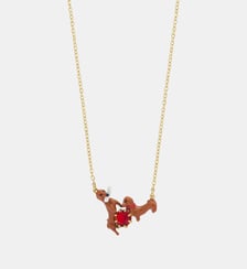 Collier plastron teckels et pierre ronde rouge Les Néréides