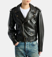 Veste biker en cuir texturé Balmain