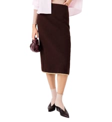 Jupe midi en tweed et galon chaîne Maje