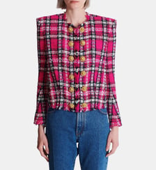 Spencer en tweed tartan à paillettes Balmain