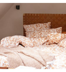 Housse de couette en percale de coton lavé, HERBIER Blanc Cerise