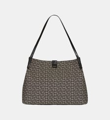 Sac Shopper Release Medium en jacquard monogramme et cuir de veau Balmain
