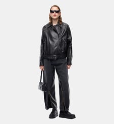 Blouson de motard en cuir nappa clouté Pinko