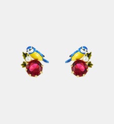 Boucles d'oreilles tiges mésanges et pierre ronde rouge Les Néréides