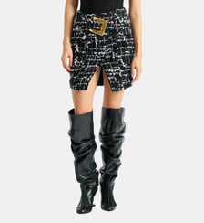 Jupe ceinturée en tweed frangé Balmain