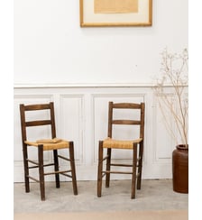 Paire de chaises anciennes en bois et rotin Claude N°1390- Produit chiné Debongout