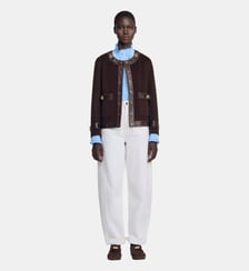 Manteau court à détails cuir Sandro