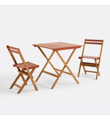Set de jardin pliable, en acacia, 2 places, table carrée et 2 chaises La Redoute Interieurs