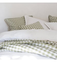 Taie d'oreiller en coton et lin, PASSION VICHY Blanc Cerise