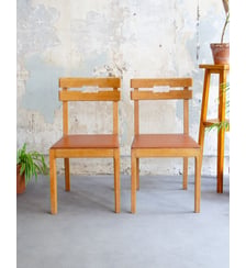 Paire de chaises en cuir camel Alma N°1535- Produit chiné Debongout