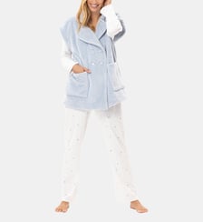 Veste manches courtes boutonnée en peluche flanelle ESSENTIEL H76A Lingerie Le Chat