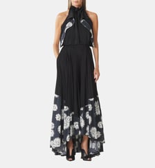 Robe Plissée En Charmeuse Et Coton Imprimé Lanvin