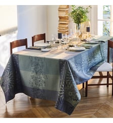 Nappe pur coton antitache motif jacquard gris vert Arcades linea bronze Garnier Thiebaut