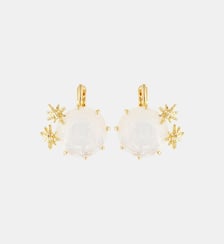 Boucles d'oreilles dormeuses pierre ronde La Diamantine blanc opalescent et fines étoiles Les Néréides