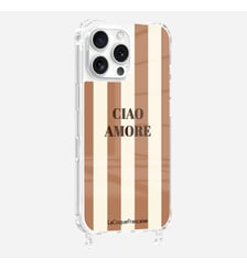 Coque de téléphone glossy ciao amore marron avec anneaux pour iPhone 16 Pro Max La Coque Française