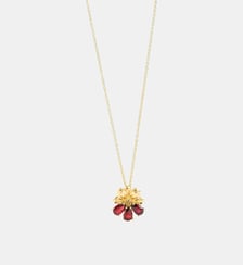 Collier pendentif doré cosmos et pierres rouges Les Néréides