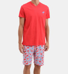 Pyjashort en jersey de coton léger - Palmier rouge Arthur