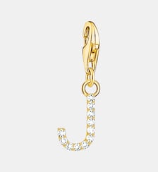 Thomas Sabo Pendentif Charm lettre J avec pierres blanches plaqué or doré or jaune 18 carats, Argent sterling 925 Thomas Sabo