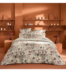 Lot h.couette +taies percale de coton lavé 115 g/m² imprimé beige bordeaux Vintage flowers cranberry Garnier Thiebaut