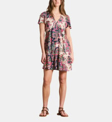 Robe courte à imprimé multicolore manches courtes La Fée Maraboutée