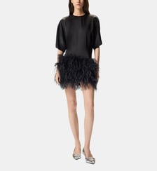 Robe de soirée en satin brillant avec plumes Pinko
