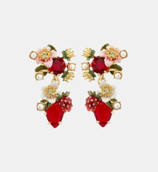 Boucles d'oreilles tiges fraises des bois et fleurs de fraisiers Les Néréides