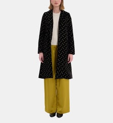 Manteau Franck en velours lisse noir, imprimé doré Ines de la Fressange Paris