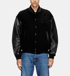 Veste bomber style universitaire en coton et cuir Diesel
