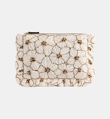 Pochette Embroidered Hand Crystal Chiffon Cream La DoubleJ